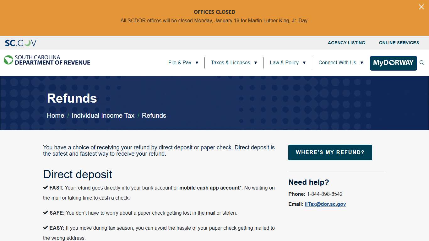 Refunds | South Carolina Department of Revenue